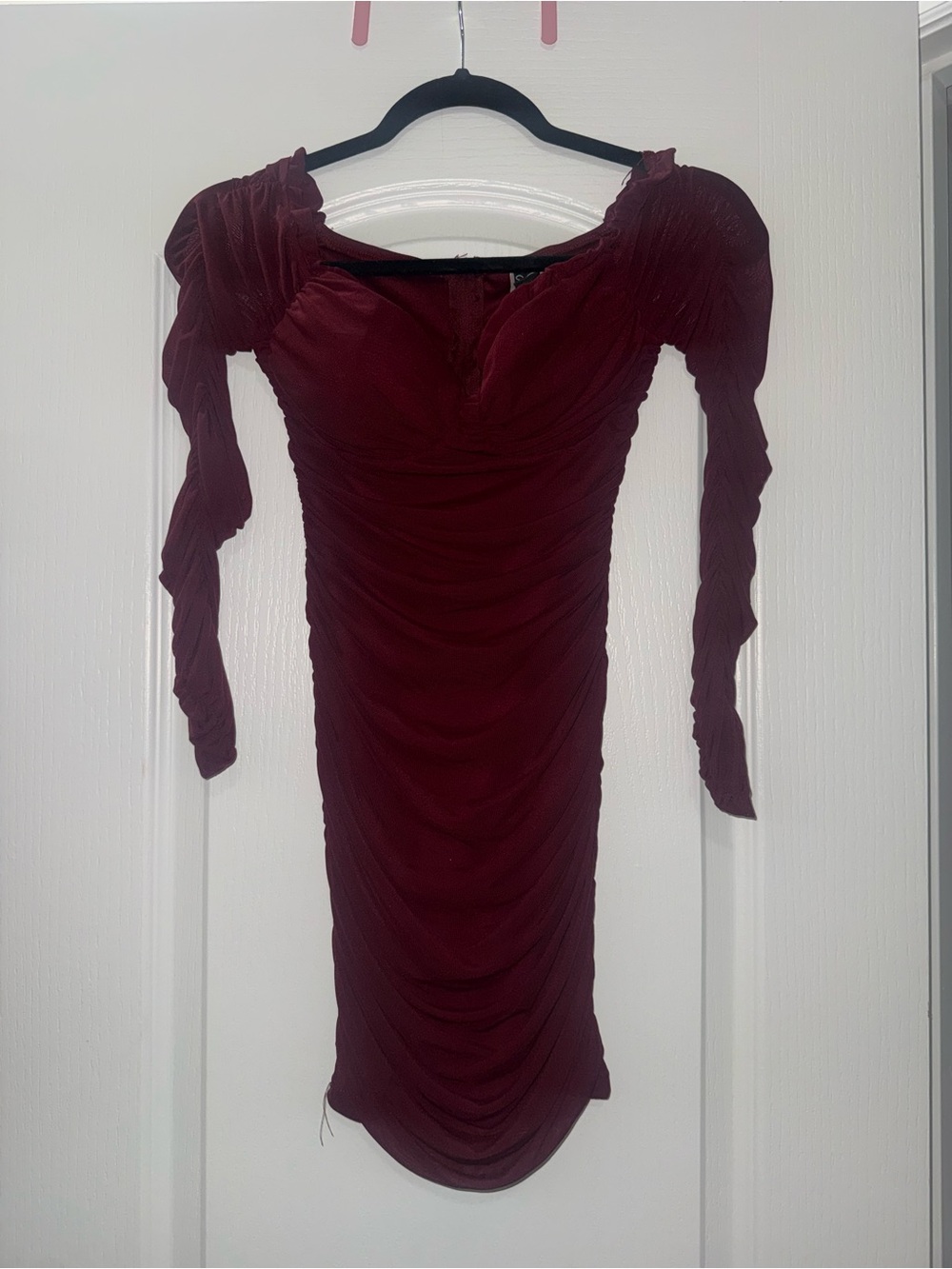 Windsor Burgundy Ruched Off-Shoulder Mini Dress
